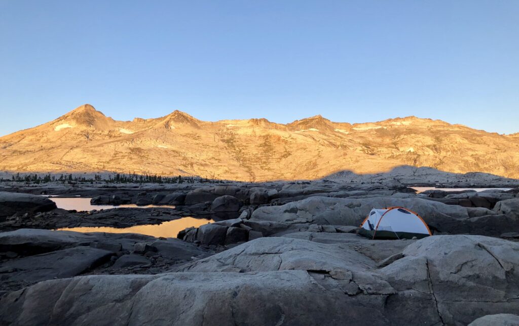 Backcountry campsite at Lake Aloha in the Desolation Wilderness