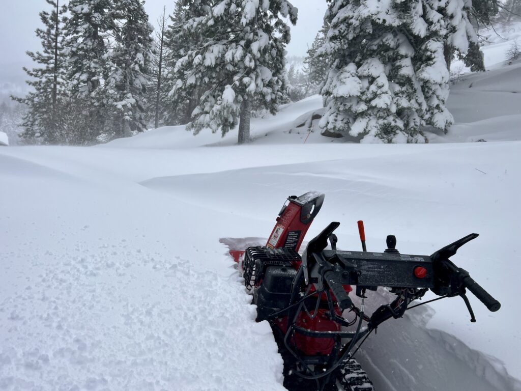 Snow removal equipment working after a heavy Sierra snowfall near Truckee